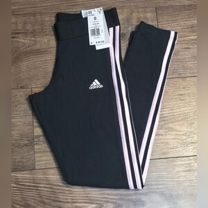 Adidas Womens Leggings in Black with Light Pink Stripes Size Small